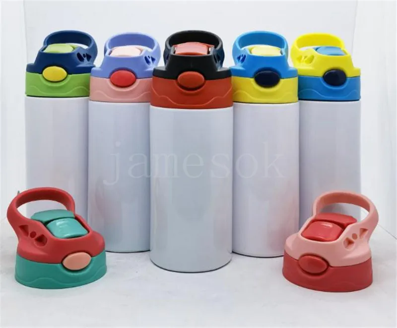 DIY sublimation straight sippy cup 12oz kids watter bottle flip tops lids tumbler stainless steel straw cups good quality for kid DE449