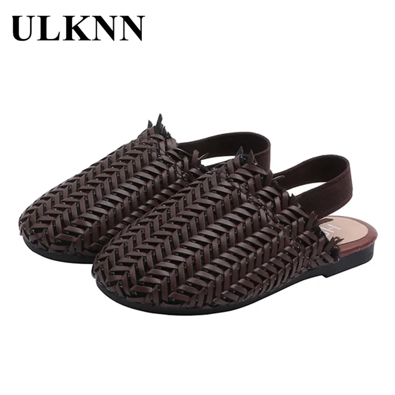 Ulknn Sandal Bayi Perempuan Woven Anak 컷 아웃 슬라이드 Anak Brown Sepatu Kasual Beige Dan Sandal 220611