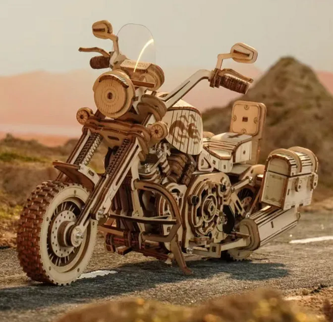 Wholesale Motorcycle Puzzle 3D Wooden DIY Children Game Assembly Wood Model Kit Building Blocks Decoration for Gift