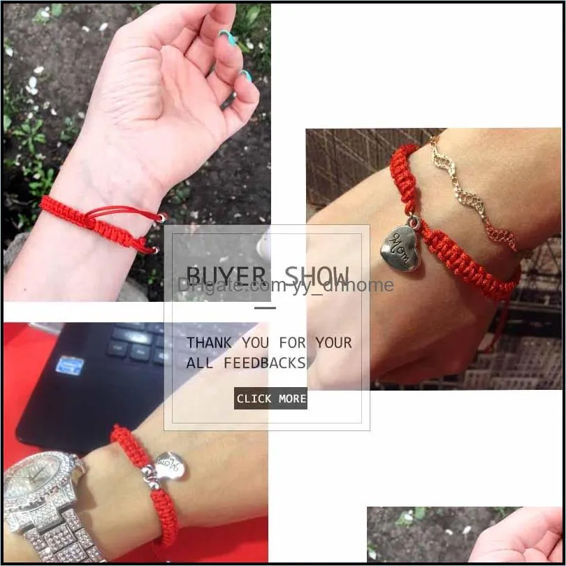 New Handmade Heart Mom Braided Bracelet Red Thread String I Love You Charm Rope Bracelets For Mother`s Day Gifts Jewelry for Women