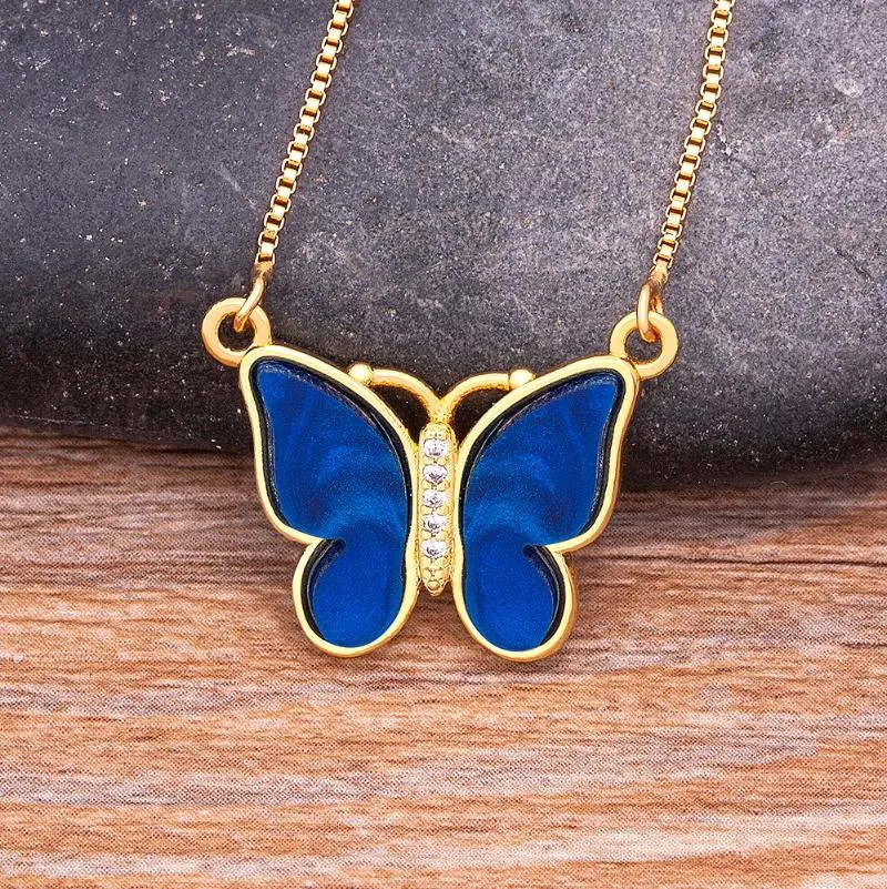 Pendant Necklaces Arrival 9 Colors Butterfly Necklace For Women Choker Copper CZ Chain Accessories Collar Jewelry Friends Party GiftPendant