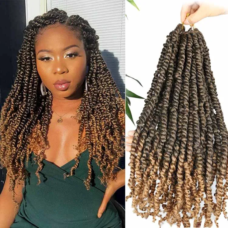 Pre-twisted Passion Twists Synthetic Crochet Braids Pre-Looped Spring Bomb Crochet Hair Extensions Fiber Fluffy Curly Twist Braiding Hair 18 inch T27