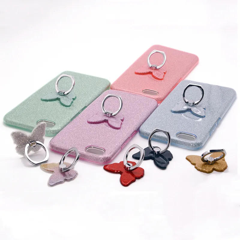 Supporto per cellulare a farfalla glitterato, con fibbia ad anello, supporto girevole, regalo da tavolo all'ingrosso, arcobaleno, nero, rosso, rosa e oro_voghion.com