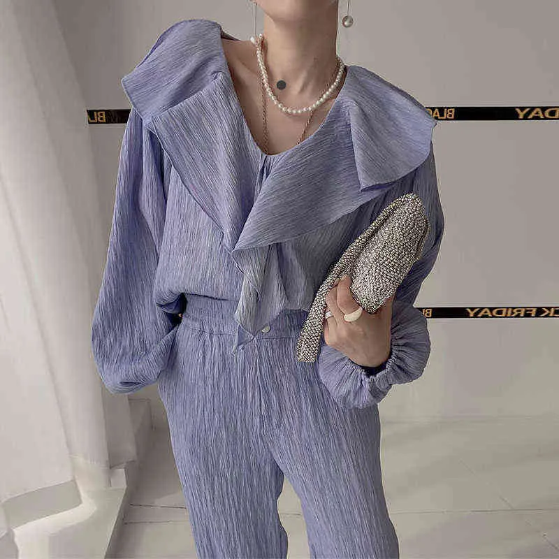 Clothland أنيقة بلوزة كثف بدلة طويلة الأكمام قميص طويل سراويل طويلة من قطعتين مجموعة الربيع أنيقة بدلات Mujer TZ247 T220729