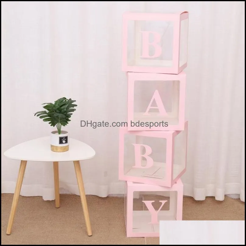 30*30cm clphabet Name Box Transparent Birthday Balloon Box Wedding Globos Birthday Party Decoration Kids Latex Balloon Baby Shower 5558