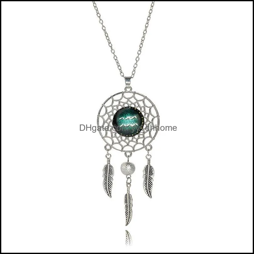 Long Chains Dream Catcher Necklace Handmade Bohemia 12 Zodiac Necklace Women Jewely Gift