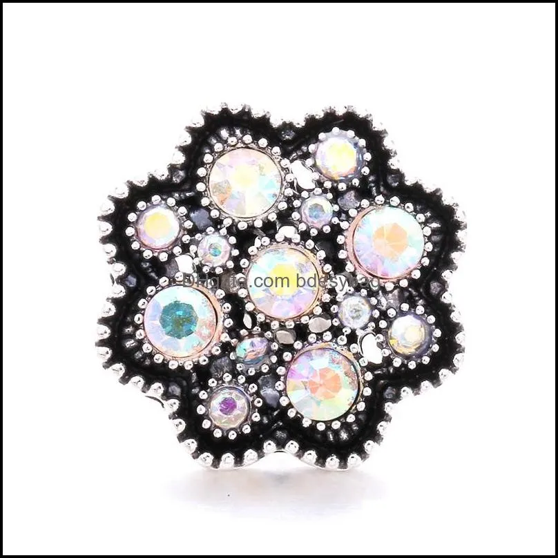 wholesale rhinestone 18mm snap button flower clasp metal zircon charms for snaps jewelry findings suppliers