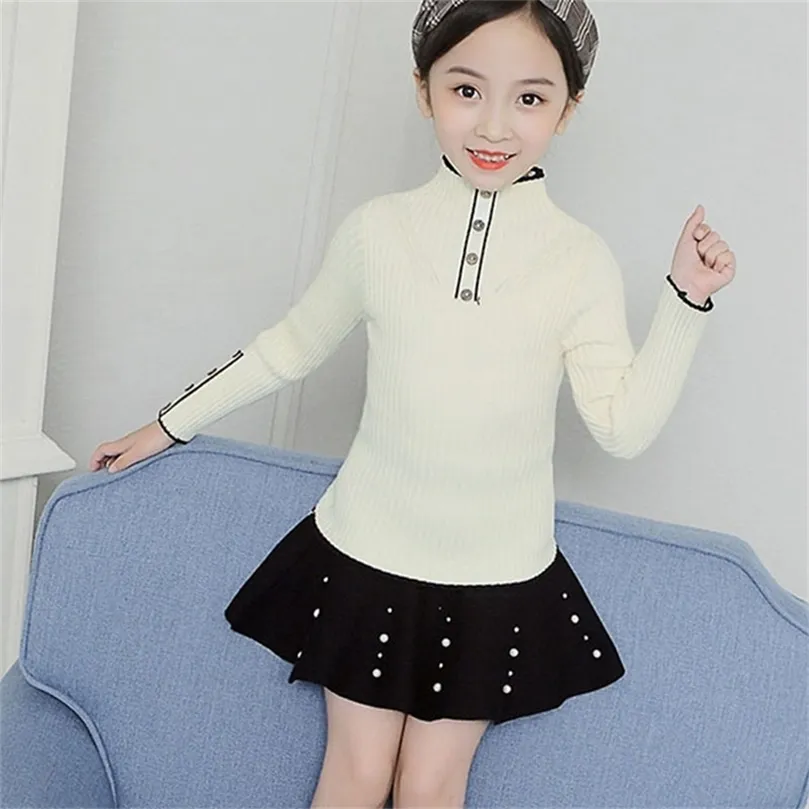 Knit Solid Turtleneck Sweater For Teenage Girls Knitting Long Sleeve Tops Clothing Children School Pullover Outerwears LJ201130