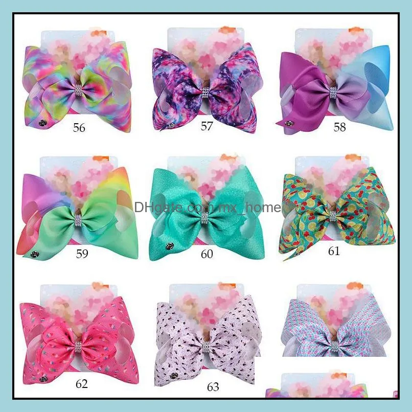 104Colors Girls Bow Hair clips Mermaid clover Flamingo print Hair Accessories Barrettes Kids 8 inch Headdress hair bows with Clip