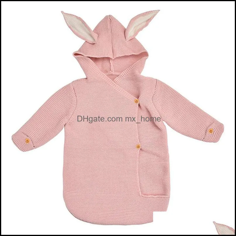 infant knitting sleeping bags girls boys rabbit ears swaddling newborn toddler knitted pajamas sleepwear baby stroller wool anti-kick quilt