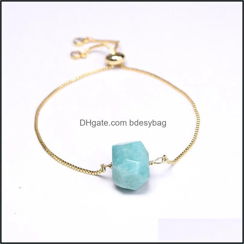 charm bracelets natural rough amazonite quartz mineral healing calm energy precious stone adjustable gold color dainty link for