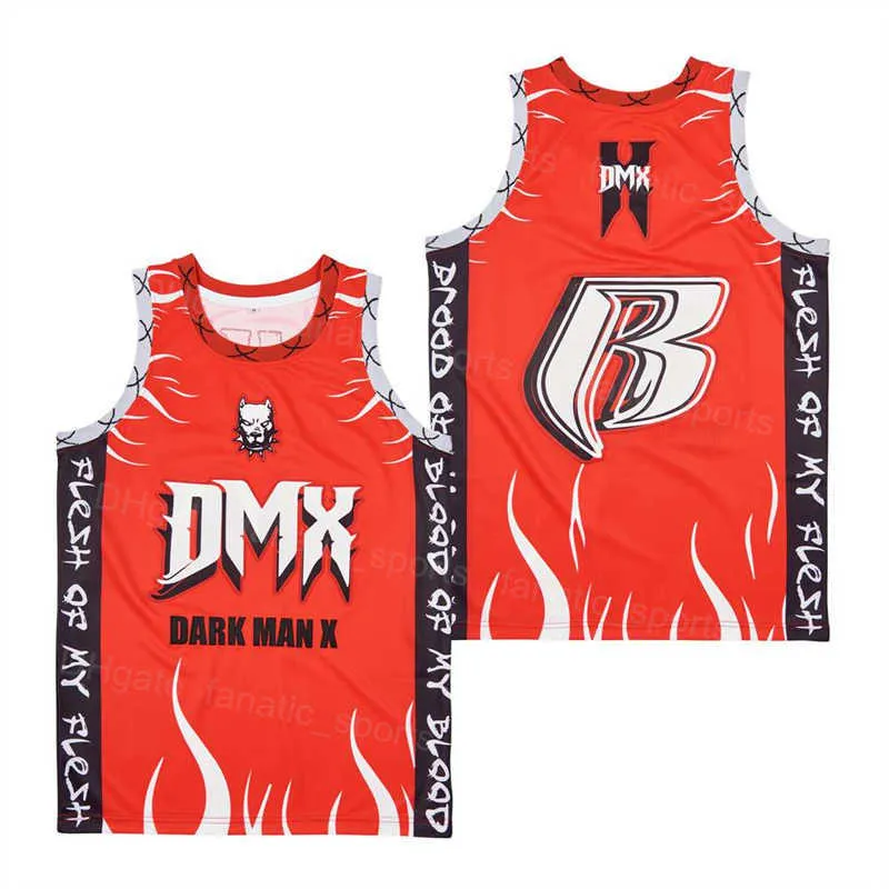 Homem filme de filme de filme de basquete DMX Carne de My Fleshbiker Jerseys Man Dark X Blood Álbum Hiphop Color Red All Stitched Hip Hop Pure Cotton for Sport Fãs Breathable High/Top