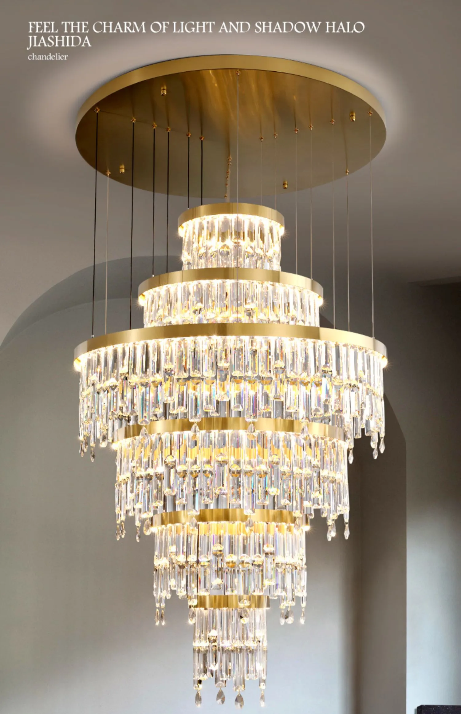 Lustres de luxe Lumière K9 Cristal Pendentif Lampe Décor À La Maison Éclairage Intérieur LED Escalier Lampe Or Suspension Lampara pour Villa Hôtel Lobby