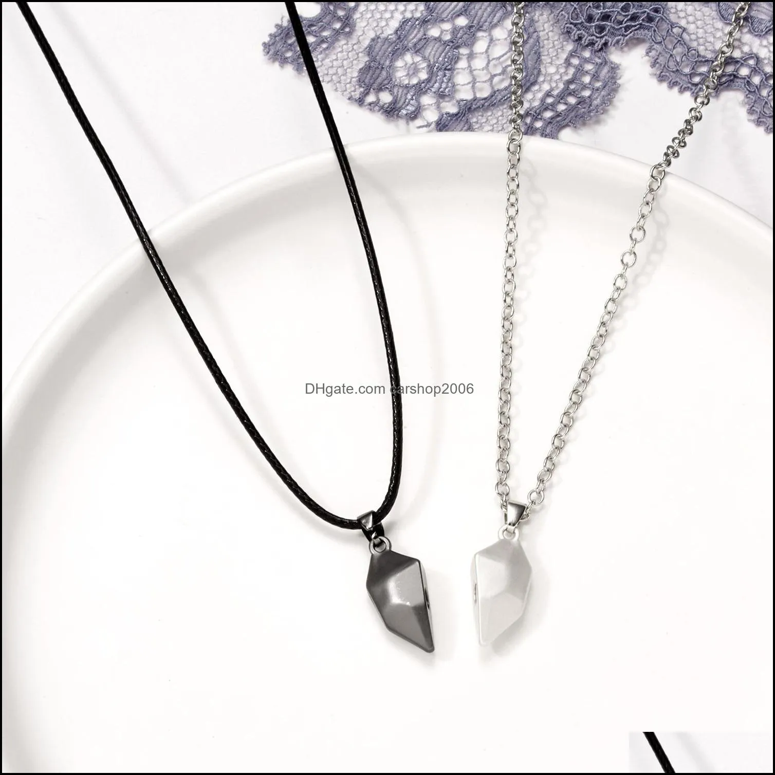 2pcs heart stone magnetic couple necklaces for women men lovers attractive pendant magnet necklace set