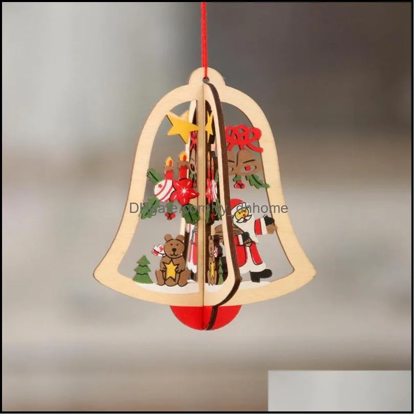 ups christmas tree pattern wood hollow snowflake snowman bell hanging decorations colorful home festival christmas ornaments hanging