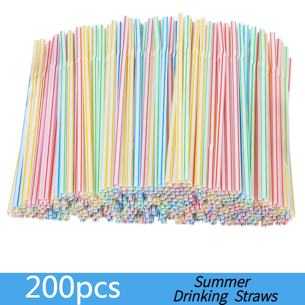 Straw For Plastic MultiColore Drinking Straws 100-600 Pcs Kitchen Party Bar Beverage Supplies Disposable Striped Elbow Rietjes