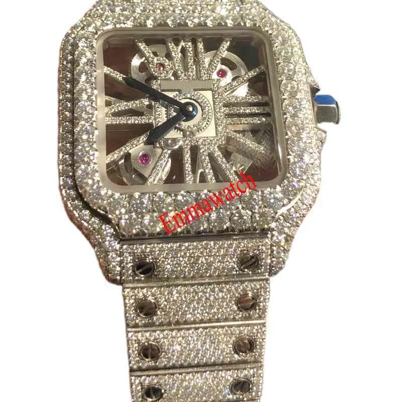 2024 Новые часы Skeleton Sier Moiss anite с бриллиантами PASS TT Кварцевый механизм Высочайшее качество Мужские роскошные сапфировые часы Iced Out с коробкойCL3W