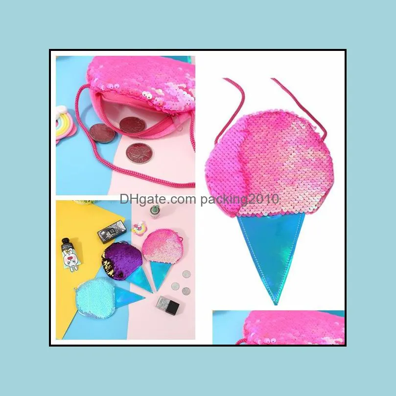 holiday gift 6 styles ice cream mermaid sequin coin purse with lanyard outdoor portable cartoon glitter party storage wallet bag