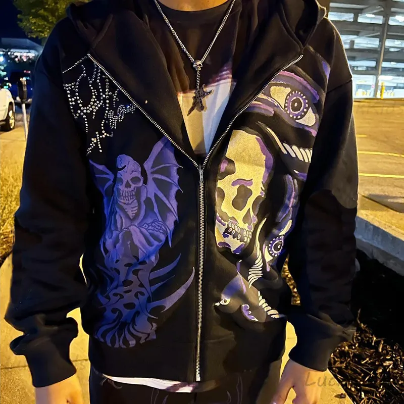 Skull Purple Print Oversized Graphic Zip Up Hoodie For Men Skull Purple Print Oversized Graphic Zip Up Hoodie For Men