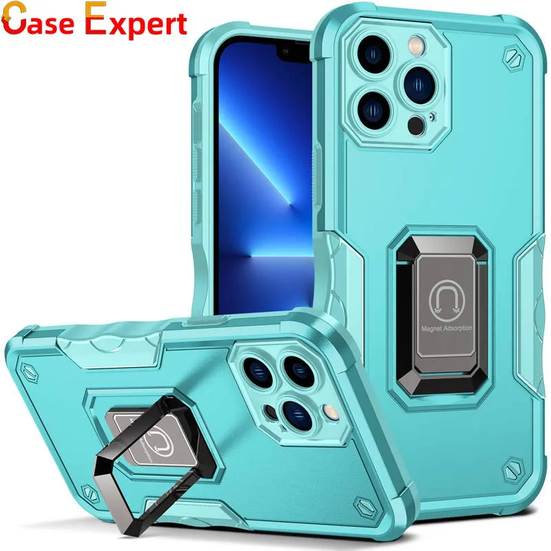 Dual Layer Non-slip Armor Shockproof Phone Cases with Ring Holder For iPhone 13 14 15 Pro Plus Max Moto G 5G G52 E32 Edge Plus Stylus G Pure Google Pixel 7 Back Cover