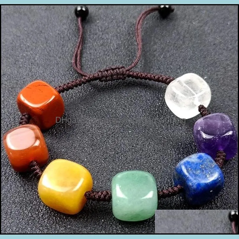 Party Favor Natural Crystal Stone Agate Bracelets Seven Chakra Square Braided Gem Palm Reiki Healing Gems Yoga Power Stone Bracelet 168