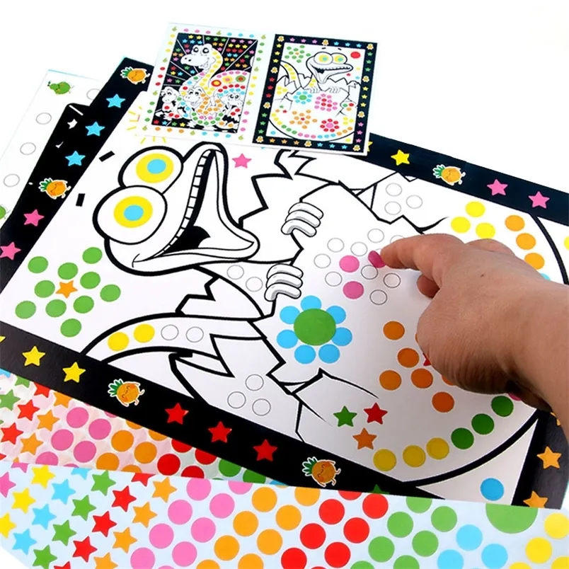 Grappige puzzel stip stickers voor kinderen schattige cartoon diertekening mozaïek sticker kinderen vroege eonaal geduld training speelgoed 220705