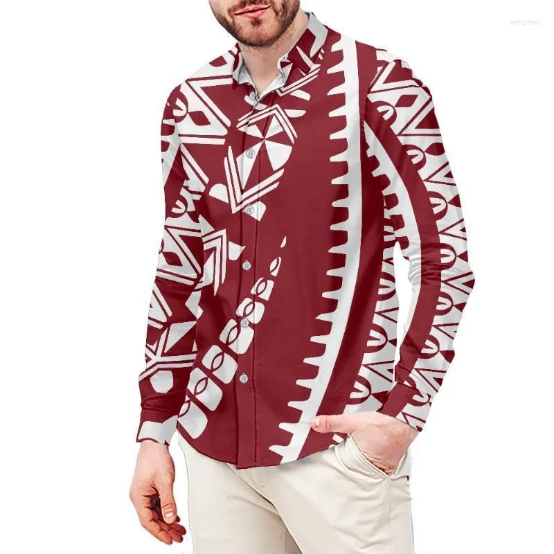 Chemises habillées pour hommes Arrivées 6XL Tribal Print Polynésien Rouge Pour Hommes Mode Chemise À Manches Longues Personnalisé WeddingMen Vere22