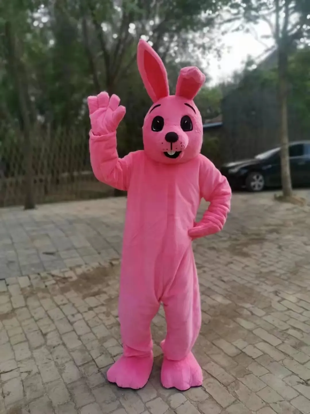 Roze konijntjes mascotte kostuum fancy outfit cartoon karakter jurk kerst carnaval verjaardag partij outdoor outfit