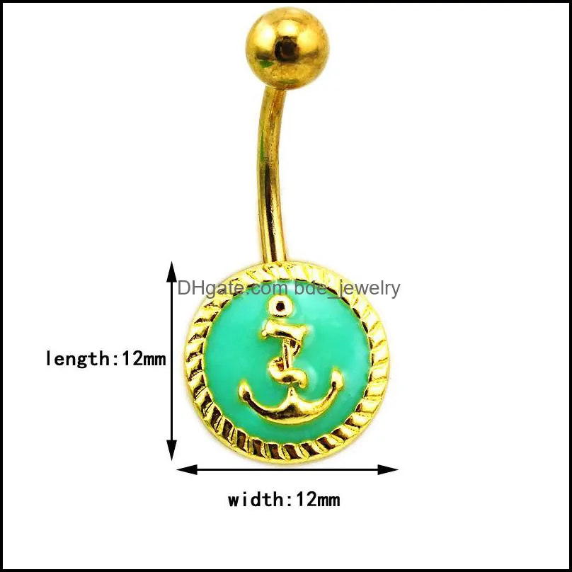 Fashion Belly Button Rings Stainless Steel Barbell Enamel Anchor Navel Rings For Men Body Piercing Jewelry