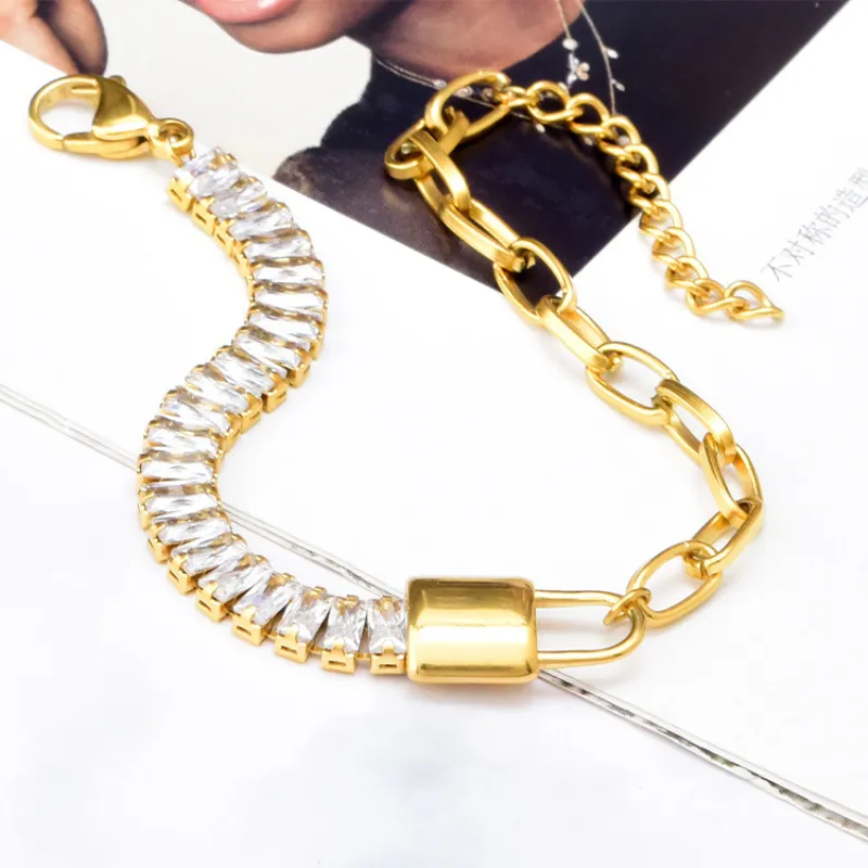 Bracelet classique rectangulaire en Zircon, chaîne à maillons, serrure en or, bijoux porte-bonheur