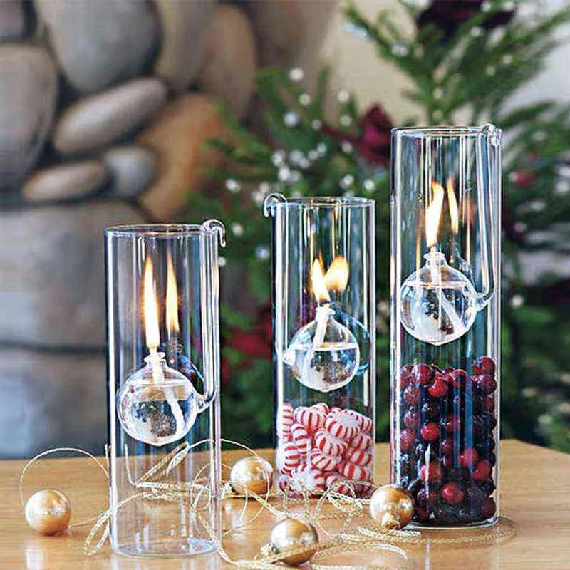 Creative European-made romantic transparent glass cylindrical oil lamp wedding decoration gift instead of candle holder home H22043057