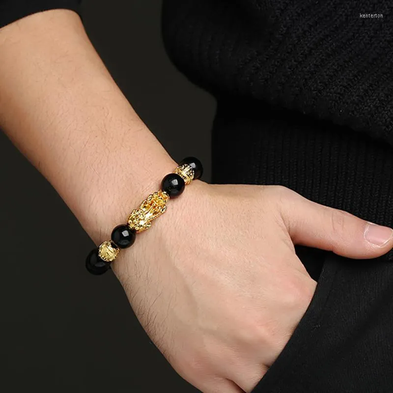 Bağlantı Zinciri Feng Shui Obsidian Taş Boncuklar Bilezik Erkek Kadın Unisex Wristband Gold Siyah Pixiu Zenginlik ve İyi Şanslar Kent22