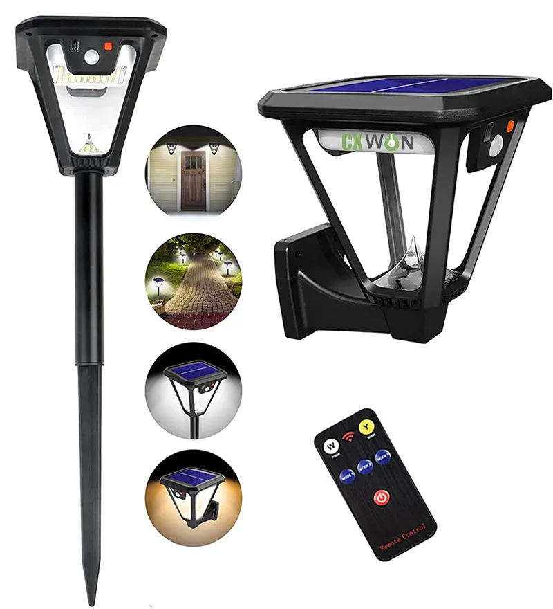 Lampes d'extérieur solaires USB double charge avec capteur de mouvement 2 températures de couleur 100 LED 360 ° Applique murale à tête unique extérieure IP65 étanche pour porte d'entrée jardin cour patio