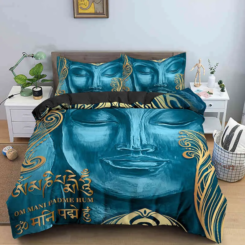 Ensemble de literie familial bouddha, housse de couette Mandala, parure de lit de luxe, taille double, King, style bohème, 2/3 pièces, avec taie d'oreiller