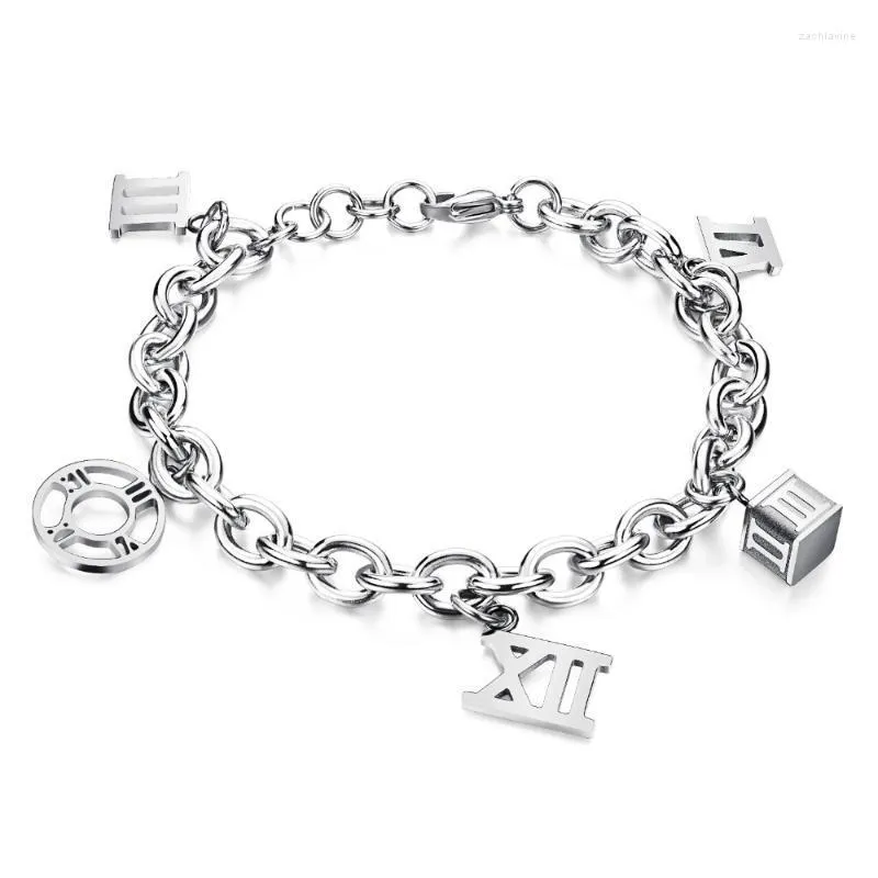 Bracelet chaîne à maillons pour femmes européennes, en acier titane, chiffres Rome, bijoux pour dames
