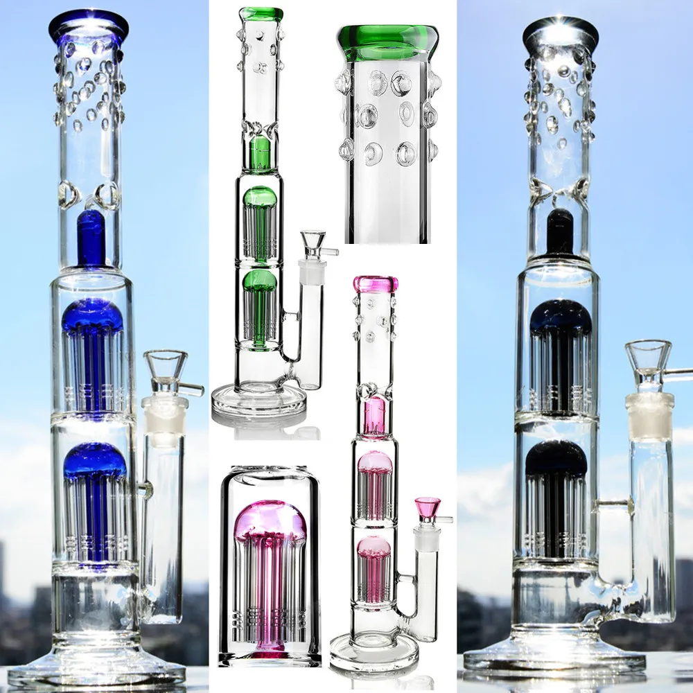 15 -calowy ramię drzewa Perc Glass Bong Hookah Rura wodna prosta platforma DAB i platformy olejne Perc 18 mm Miski Palanie rur Shisha