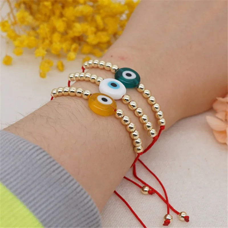 Böhmen Evil Eye Armband Acrylic Gold Bead Armband Designer Jewelry Woman Party Red Rope Knut Sydamerikanska armband för tonårsflickor Storlek Justerbara 3 färger