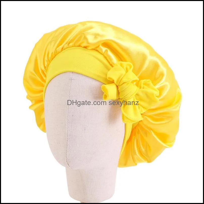 solid color satin bowknots sleep caps bonnet for kids children girl headwrap night hat hair care fashion headwear