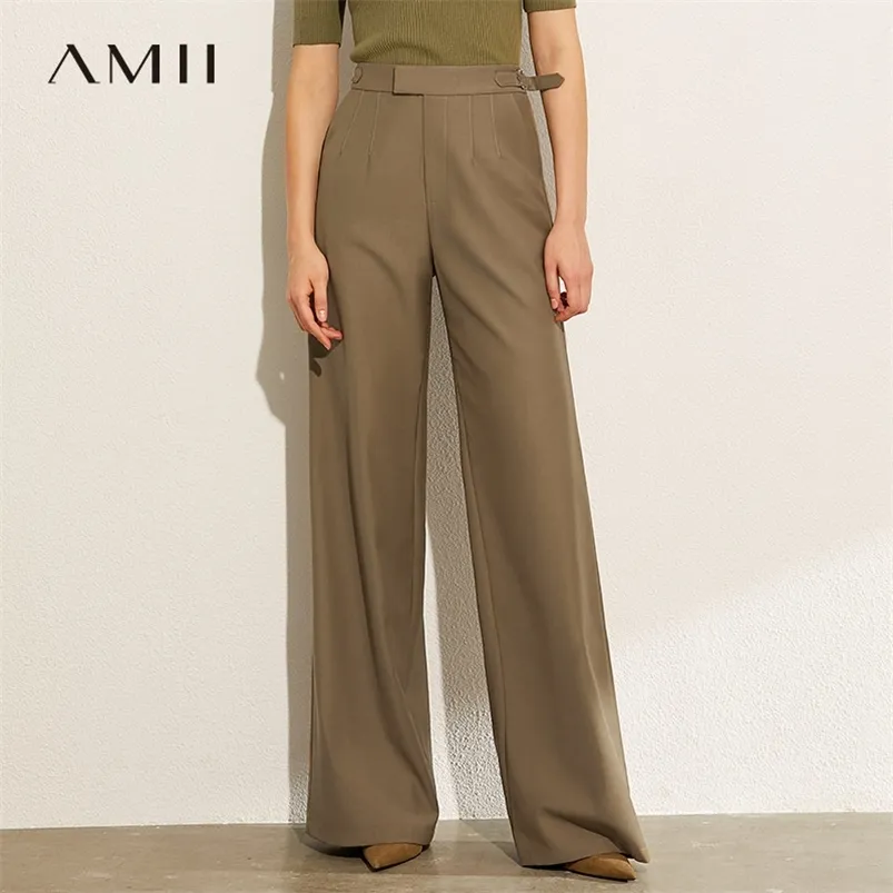 AMII Minimalisme Automne Style Britannique Solide Lâche Femmes Large Jambe Pantalon Causal Taille Haute Femme Long Pantalon 12070196 LJ201029
