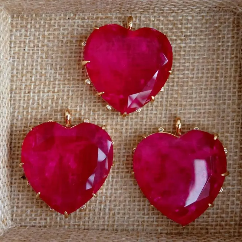 Hanger kettingen pc's cz rood kristal kwarts stenen hart gevormd diy mode sieraden