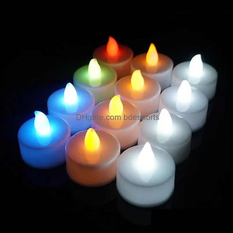 Candele Decorazioni per la casa Candela da giardino a led Luce da tè Senza fiamma Tealight Colorf Fiamma Lampeggiante Lampada Matrimonio Compleanno Festa Decorazione natalizia D