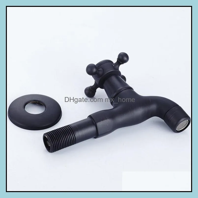 Black Antique Brass Lever Handle Laundry Bathroom Wetroom Wall Mount Washing Machine Faucet Outdoor Garden Hose Single Cold Tap