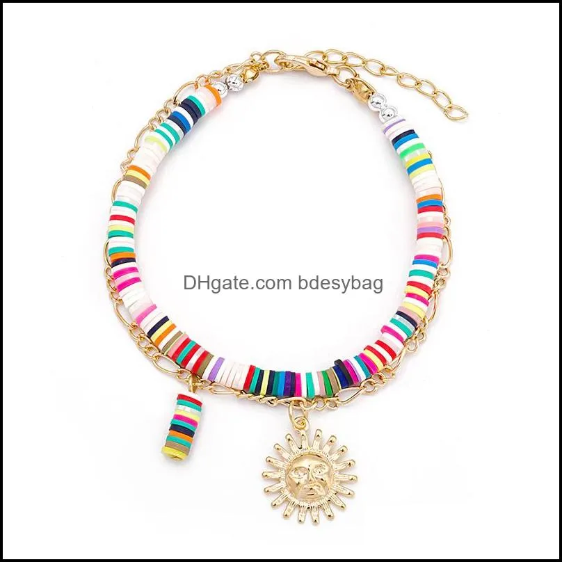 polymer clay heishi beads strands evil eye pearl charm bracelet summer beach jewelry