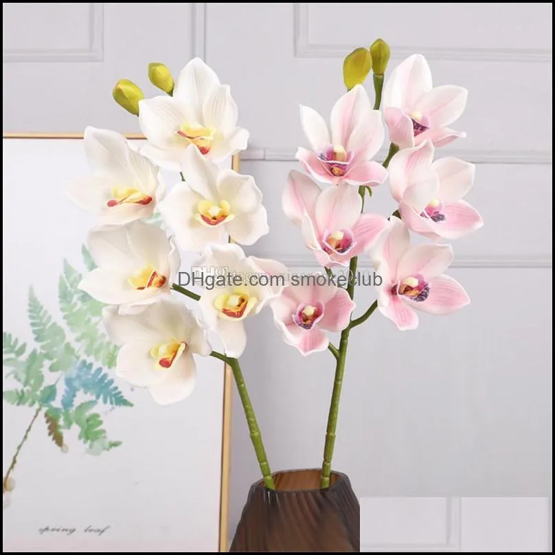 One Silicon Oriental Cymbidium Orchid Flower Branch Artificial Good Quality Moth Phalaenopsis Butterfly Orchid 6 Heads