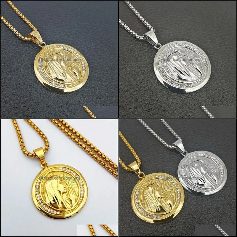 Pendant Necklaces Catholic Religious Jewelry Virgin Mary Pendants Gold Color Stainless Steel Madonna Collier For Women 2022