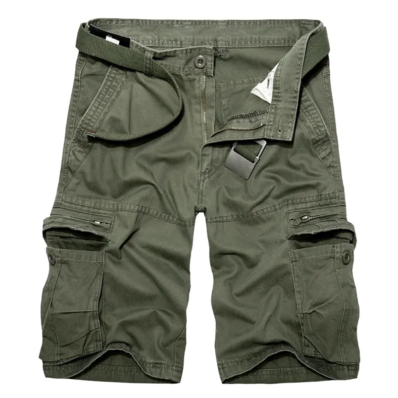 Summer Mens knee Length Cotton Army Cargo Shorts Men Casual multi pocket loose shorts Bermuda Trousers drop 220722