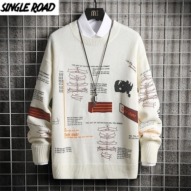 Singleroad негабаритный мужской вязаный свитер мужчина винтажные турниры -джемпер -джампер хип -хоп хараджуку случайный белый свитер мужчина 201126