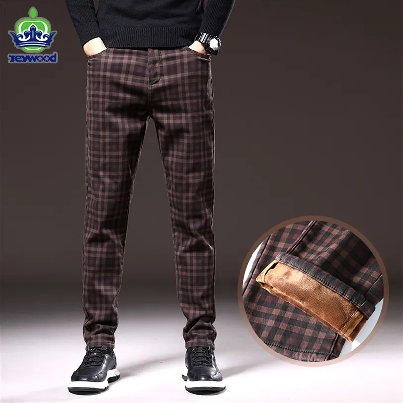 Winter Herren Plaid Warme Fleece Hosen Hohe Qualität 98% Baumwolle Stretch Klassische Kleidung Mode Slim Fit Casual Hosen Plus größe 220325