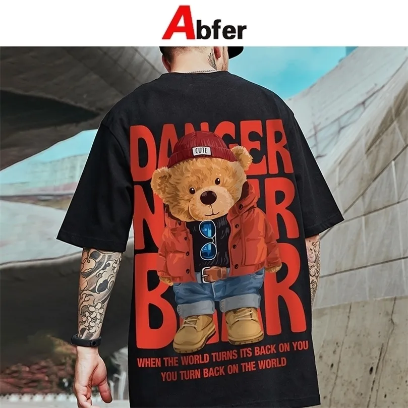 Abfer Western Style Retro T Shirt Men Cartoon Bear Printed Graphic Shirts Oversized Hip Hop Anime Aesthetic shirts ops ee 220401