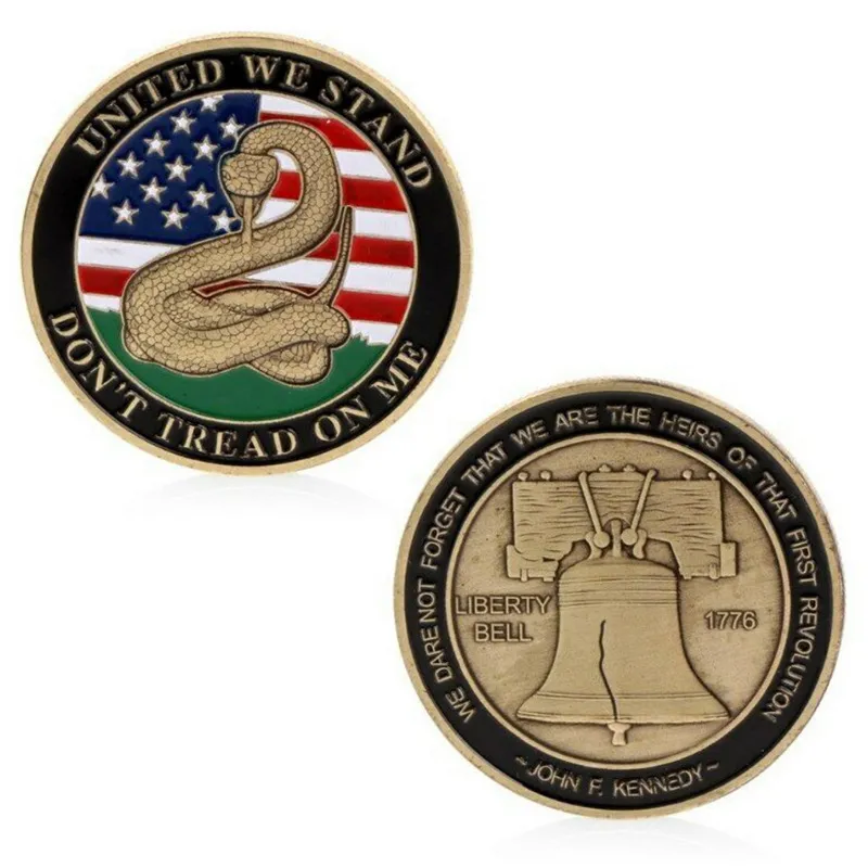 American Gadsden Flag Comemoration Coin Decorative Snake Artesanato Coleção de Goldas de Ouro com caixa de armazenamento